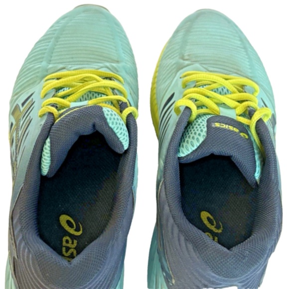 Asics FuzeGel T689N Blue Green Lime Running Shoes Lace Up FuzeX Women's 8.5US - Picture 7 of 13